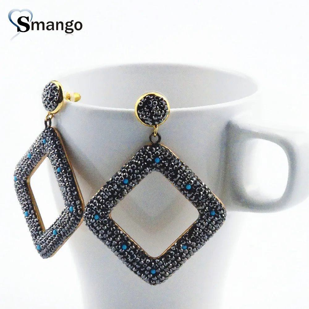 2014 Новое поступление женские черные квадратные серьги с кристаллами модный