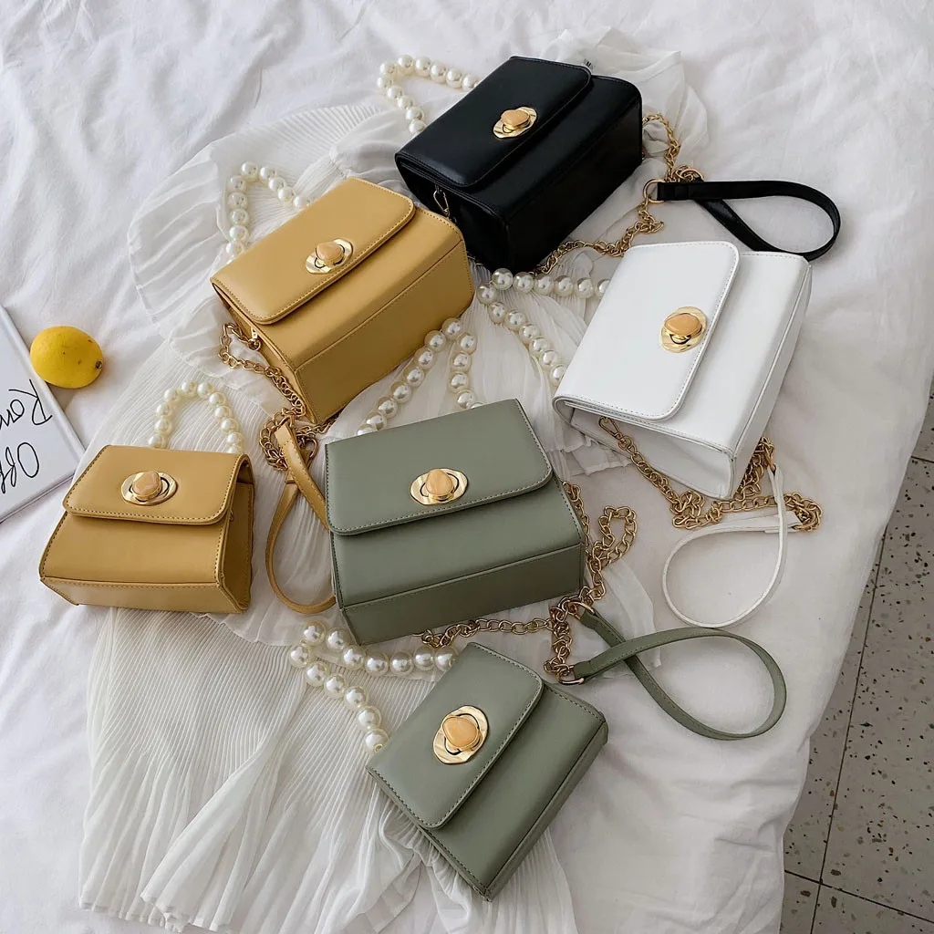 Модная женская сумка с застежкой и жемчугом однотонные цепи на плечо мужская