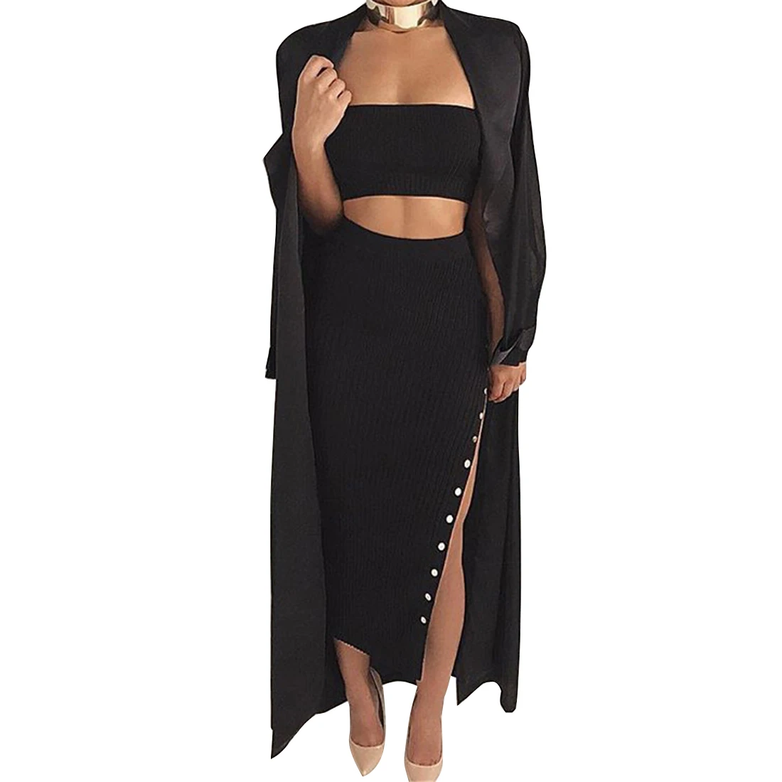 Сексуальные женские длинные юбки с разрезом и пуговицами прямые юбки-карандаш