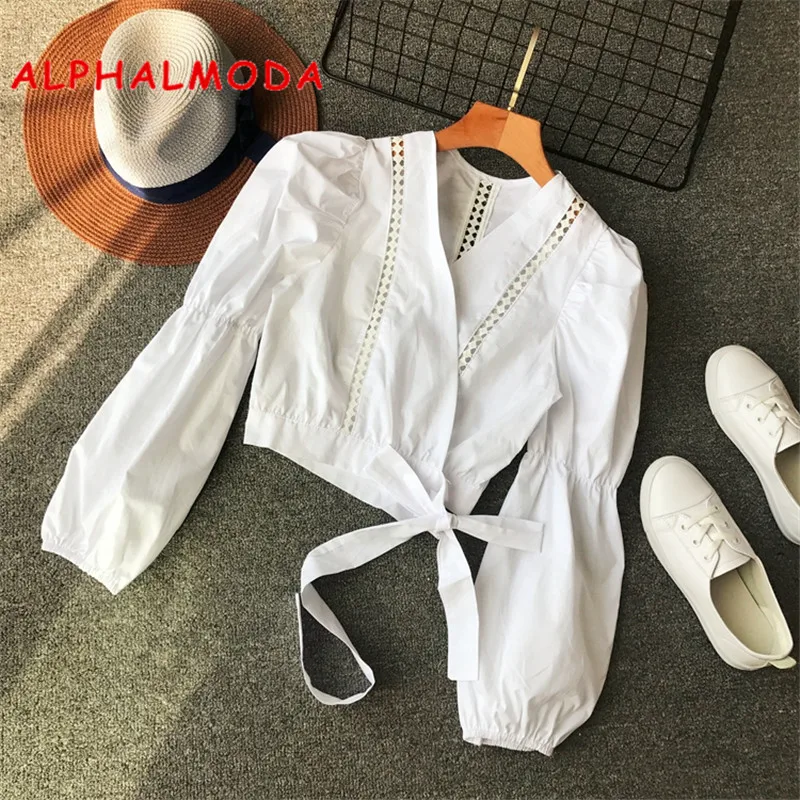 ALPHALMODA Женская Осенняя рубашка в полоску с v-образным вырезом и длинными рукавами