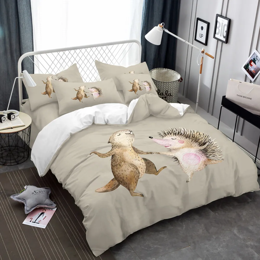 

Cartoon Small Animal Bedding Set Cute Groundhog Hedgehog Printed Duvet Cover Set Bed Linens Kids Bedding Cover Home Decor 3/4pcs