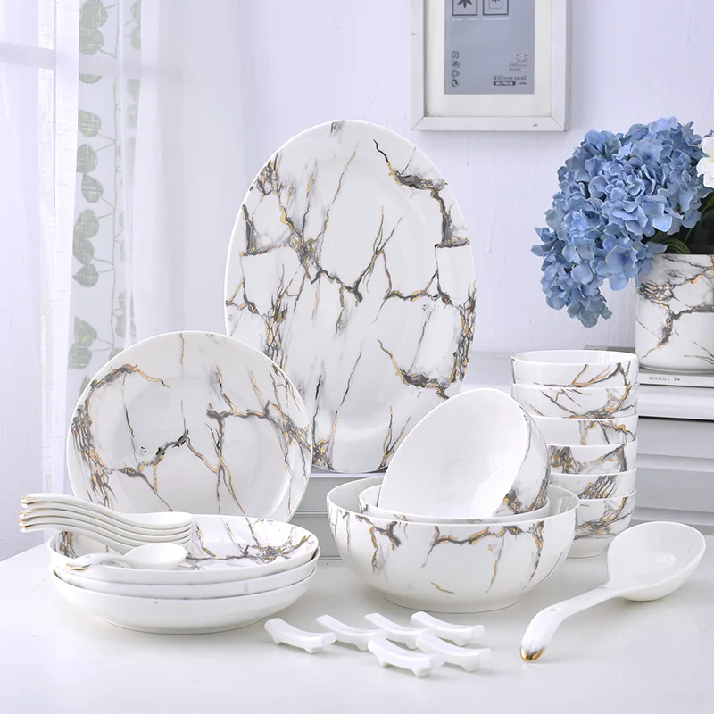 Европейский стиль Керамическая мраморная узорная Бытовая короткая миска для