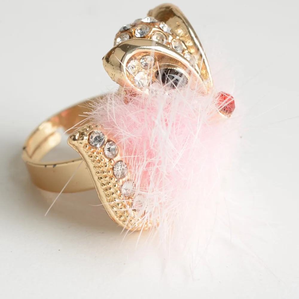 anillos mujer exquiiste women Small Fox Pink Feather rhinestone Adjustable birthday party gift | Украшения и аксессуары