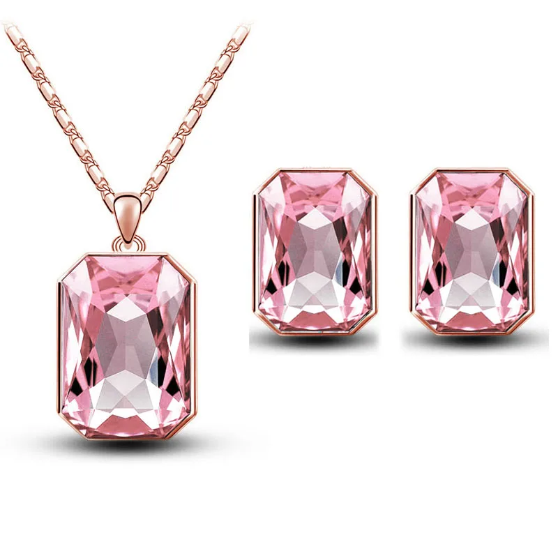 Gold pink 3 шт./компл. queen брендовые свадебные туфли с украшением в виде кристаллов Квадратные подвесные Цепочки и ожерелья, серьги, кольцо, Модные украшения наборы для вечерние Стекло ювелирные изделия - Окраска металла: Gold pink