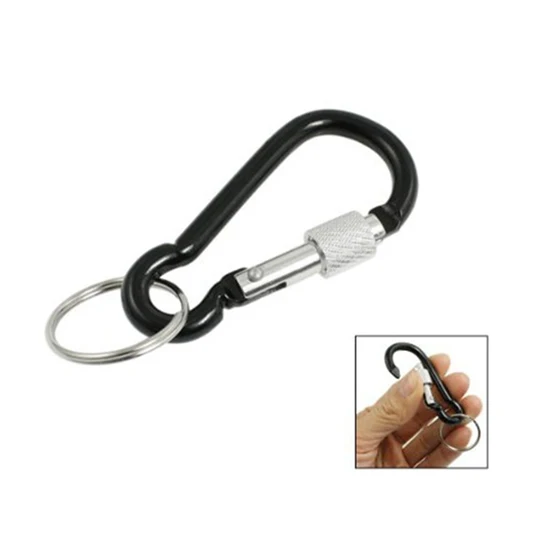 6 см длинный черный алюминиевый сплав винтовой замок Сплит кольцо брелок Карабин