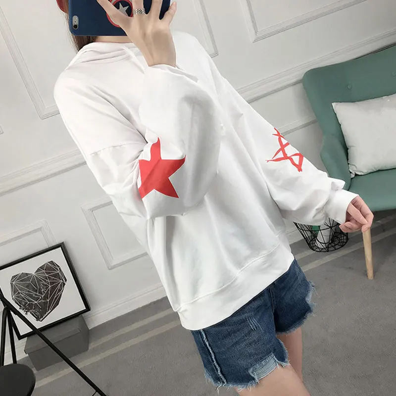 Autumn Female Star Pattern Pullover Long Sleeve Casual Harajuku Sweatshirt Women Hoodies Ladies Moletom guoRongZZ0325 | Женская одежда