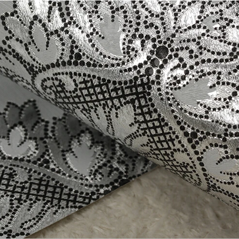 Обои в европейском стиле роскошные золотистые и серебристые с 3D вышивкой обои