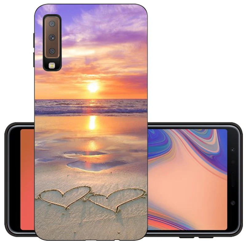 Мягкий чехол из ТПУ для телефона Samsung Galaxy A7 2018 силиконовый матовый с принтом