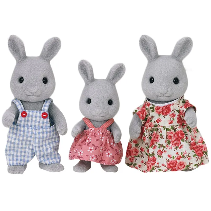 Sylvanian Family Rabbit 3 шт. набор кукольный домик пушистые животные игрушки Фигурки