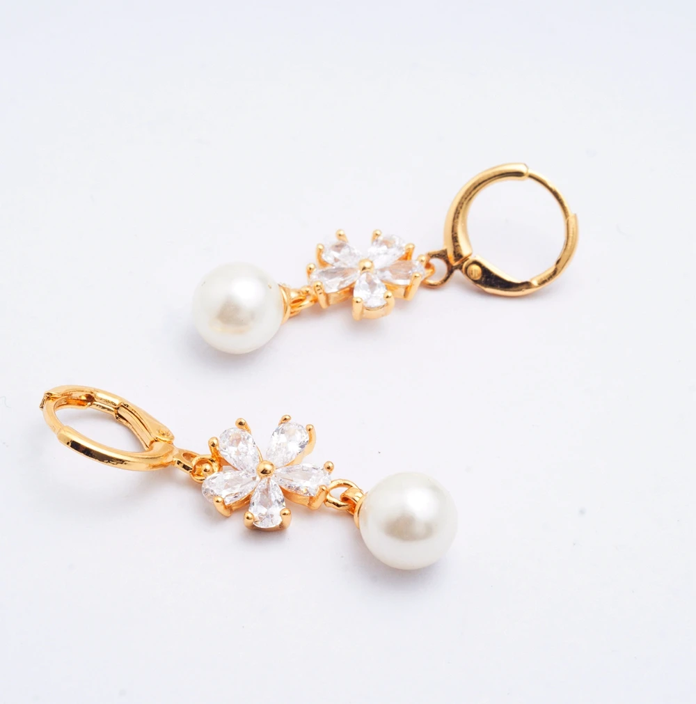 Yunkingdom NEW arrive eardrop ball Simulated pearl yellow gold color link earrings for women K1380|link earrings|earrings forearrings |