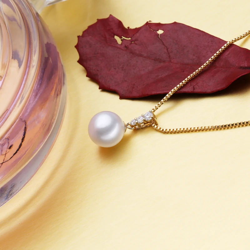 FENASY 18K Gold Pendant 8-9mm Round Freshwater Pearl Jewelry Necklaces &amp Pendants Bohemian Send S925 Silver | Украшения и
