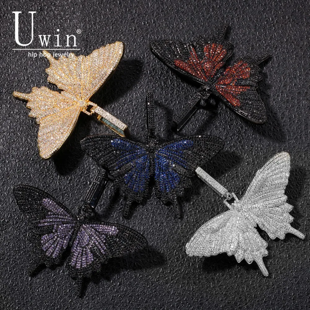 Кулон Uwin в виде бабочки с микрозакрепкой кубический циркон класса ААА кубинским