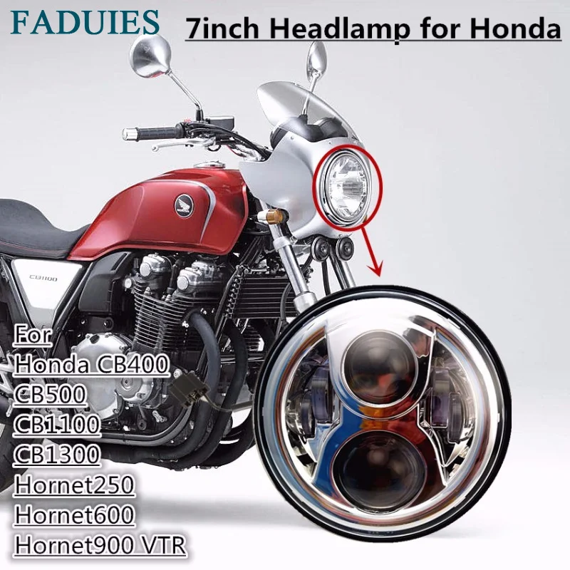 FADUIES хром/черный 7 дюймов 50 Вт круглый светодиодный фонарь для мотоцикла Honda CB400 CB500 CB1300 светодиодный налобный фонарь