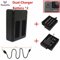 snowhu for gopro hero 7 6 5 battery 2pcs 1220mah battery usb dual battery charger for hero 7 6 5 camera accessories gp508b