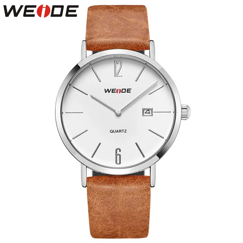 WEIDE, спортивные брендовые часы, кварцевые мужские часы, Топ бренд, Роскошные Кварцевые часы, часы с кожаным ремешком, мужские наручные часы, Relogio Masculino - Цвет: Brown silver