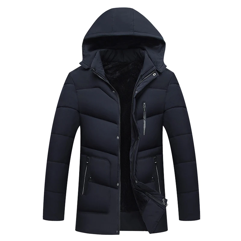 Navy Blue Зимняя мужская теплая парка из плотной хлопковой ткани, бархатные куртки, мужская верхняя одежда, мужская брендовая одежда SA596 - Цвет: Navy Blue