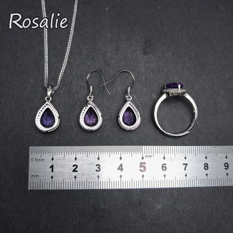 Rosalie 10ct up 925 Sterling Silver Jewelry Sets Natural Amethyst Necklaces Rings for Women Gemstone fine jewelry with gift box | Украшения