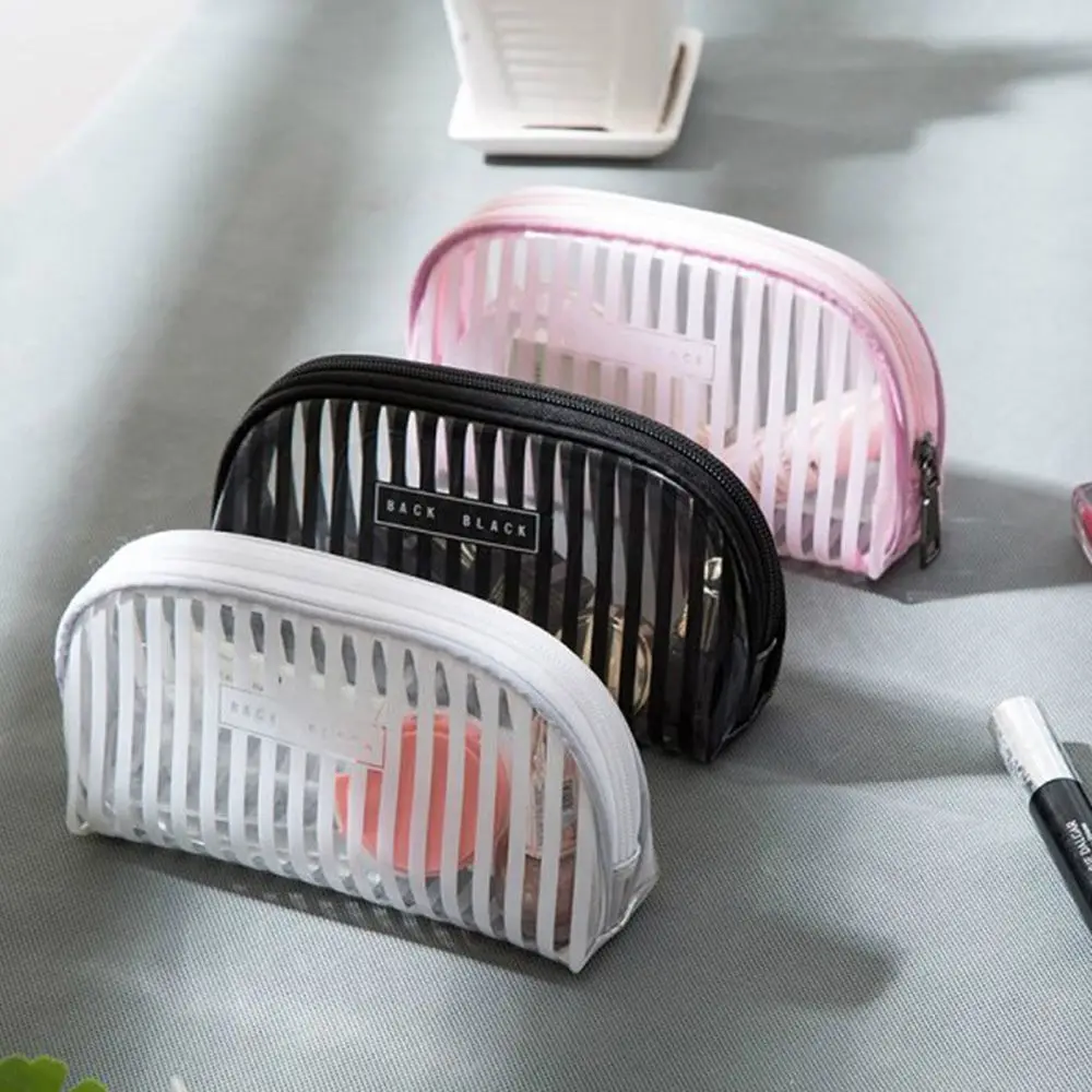 

Transparent Striped Cosmetic Bag Clear Women Makeup Bag Travel Organizer Toiletry Kit