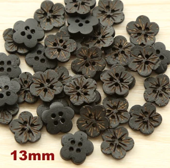30 шт./лот Размер: 13 мм черный цвет в форме цветка Кокосовая кнопка объемные кнопки