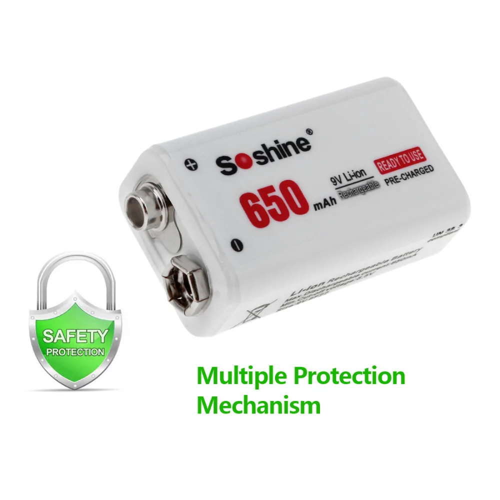 2 шт./лот Soshine 650 мАч 9 В литий ионная аккумуляторная батарея в перезаряжаемая