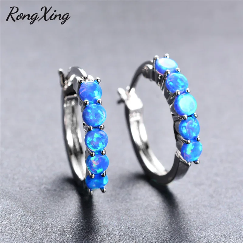 Женские серьги-кольца RongXing очаровательные голубые/белые с огненным опалом