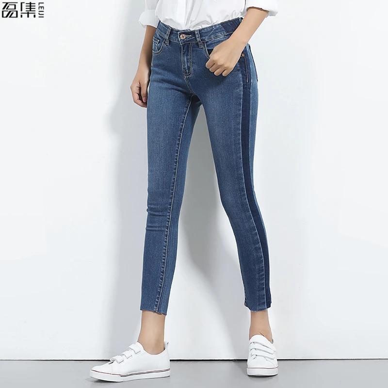 Женские узкие брюки до щиколотки синие в полоску стиле ретро 5XL 6XL большие размеры