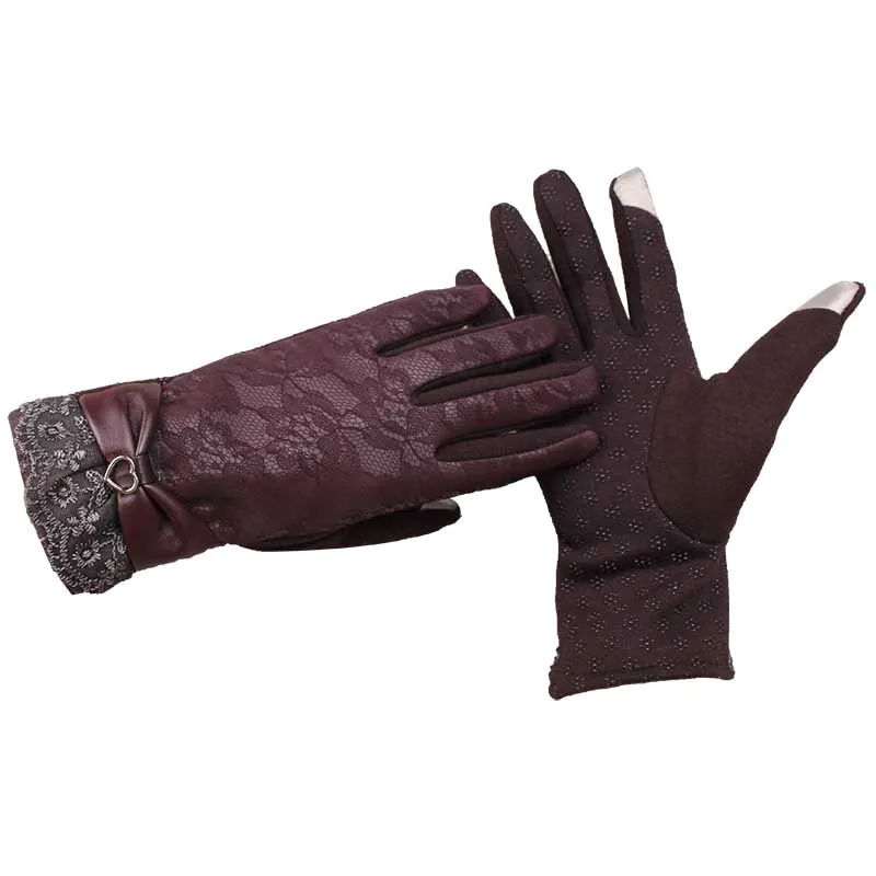 Женские ветрозащитные рукавицы с розами теплые кашемировые перчатки бантом и