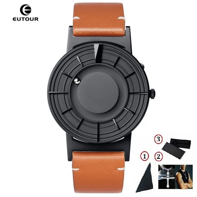 Brown Leather EUTOUR, магнитные часы для мужчин, для шоу, для мужчин, для женщин, кварцевые наручные часы, модные, повседневные, из нержавеющей стали, мужские часы erkek kol saati - Цвет: Brown Leather