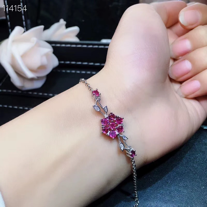 

Natural red garnet Bracelet Natural gemstone Bracelet 925 silver bracelet fashion Leaf Flower woman wedding party gift Jewelery