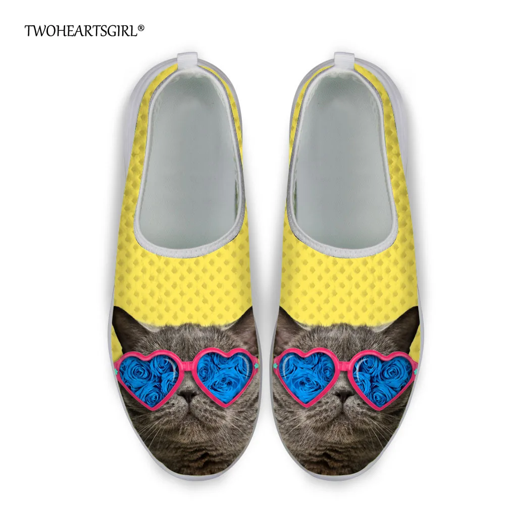 Twoheartsgirl желтый очки кошачьи женские туфли на плоской подошве Дышащие летние