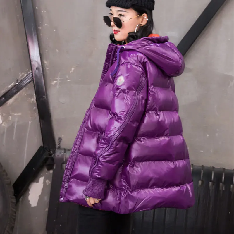 Purple Зимняя куртка женская парка с капюшоном Модный яркий пуховик плотное хлопковое пальто женские короткие куртки куртка-бомбер уличная одежда 039 - Цвет: Purple