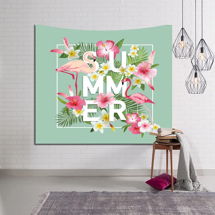 Summer Flamingo Green Ins Room Color Home Outdoor Decorative Tapestry Wall Hanging Sheets Picnic Cloth Decor Gift | Дом и сад