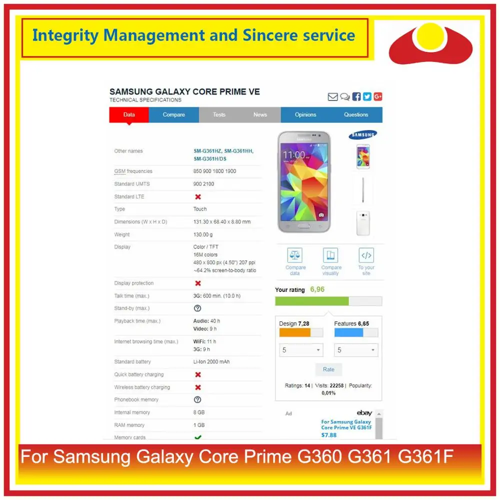 10 шт./лот для samsung Galaxy Core Prime VE G361 G360H G360 G361H G361F ЖК дисплей экран монитор модуль Pantalla