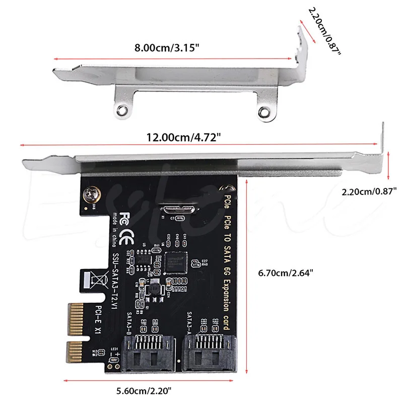 Плата расширения контроллера PCIe PCI Express на SATA3.0 2 порта SATA III 6G|Платы расширения| |
