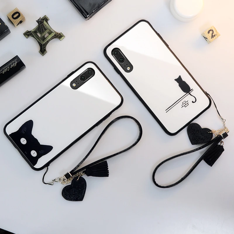 BONVAN закаленное Стекло футляр чехол для huawei P30 P20 Pro чехол на huawei p30 pro p20 lite case кошка сердце кисточкой шнурки случай защиты чехлы на телефон