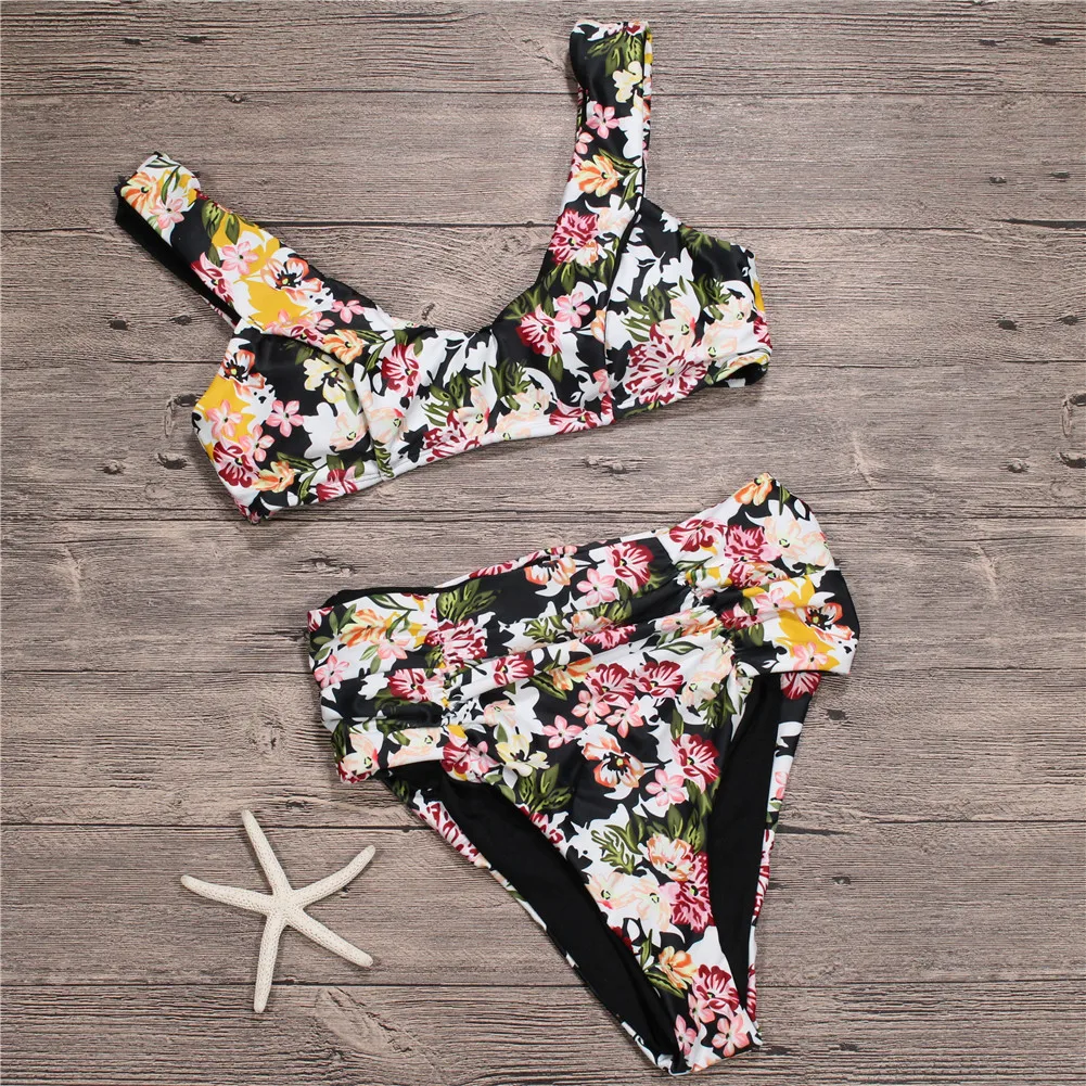 2018 Sexy Print High Waist Swimsuit Women Bikini Push Up Swimwear Vintage Retro Bandage Set Beach Bathing Suits |