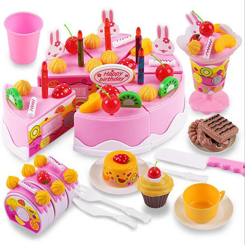 

75Pcs/Set New Children Toys Pretend Role Play Kitchen Toy Happy Birthday Cake Food Cutting Set Kids