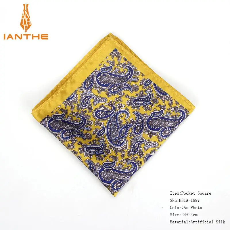 Для мужчин платок Винтаж Пейсли Print Pocket Square полиэстер, шелк, мягкий платки Свадебная вечеринка Бизнес груди Полотенца Hanky подарок - Цвет: IA1897