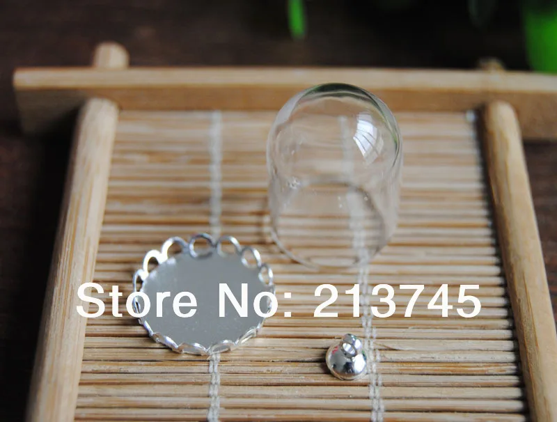 Freeshipping Charm straight 25*18mm Glass globe &amp silver crown base&amp 6mm cap Set DIY glass bottle vial pendant cover | Украшения и