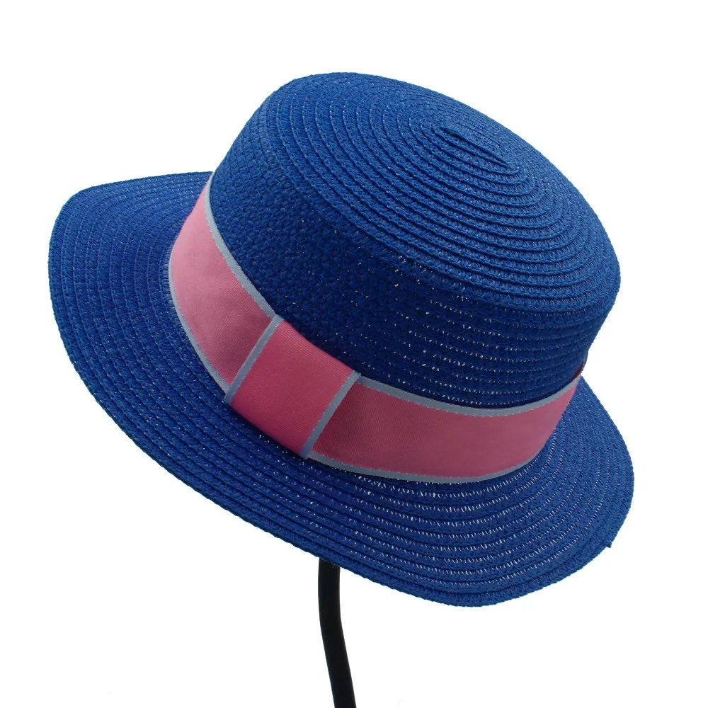 Женская соломенная шляпа Toquilla пляжная от солнца с плоским верхом лето 2017|beach sun