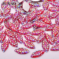 junao 7x15mm red ab crystal horse eye rhinestones facet flat back strass resin gems applique glue on stones for scrapbook crafts
