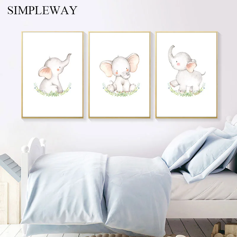 Настенная картина для детской комнаты постер на холсте с принтом слона животное