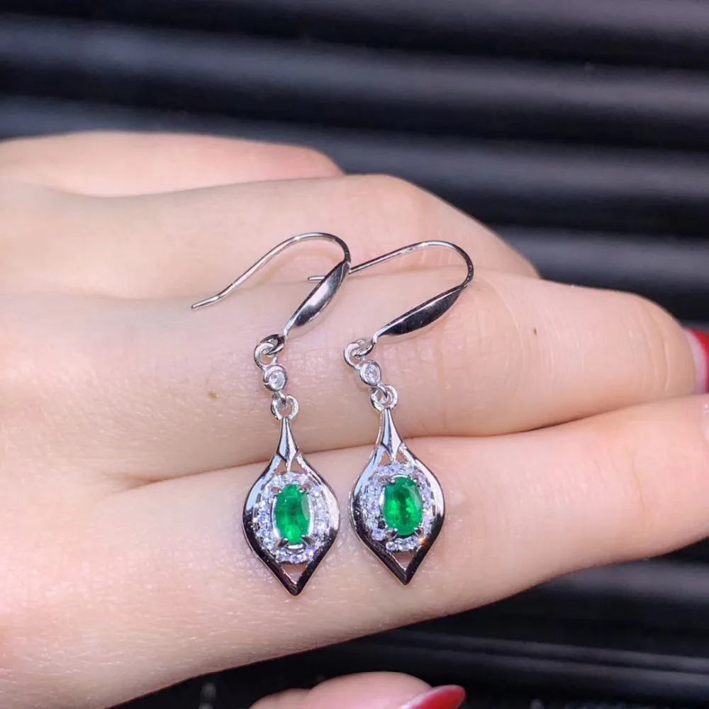 

Classical water drop Natural green Emerald drop earrings 925 silver natural gemstone earrings women girl party gift jewelry