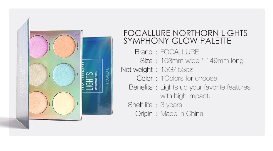Focallure, 6 цветов, Northorn Lights, симфония, светящаяся палитра, водонепроницаемый и стойкий хайлайтер, набор для макияжа, консилер для лица