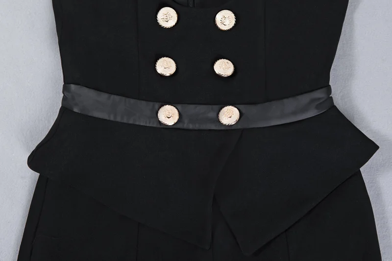 

Bqueen 2017 New Black Sleeveless Jumpsuit With Double-breasted Button Long Pants Split Trouser Wide Leg Jumpsuits