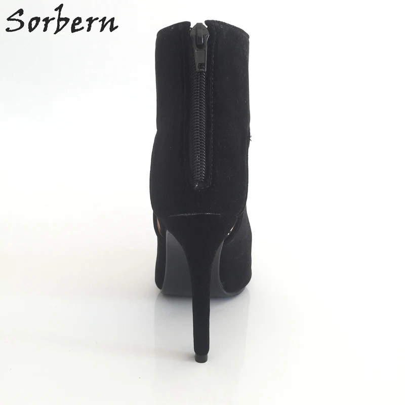 Sorbern черный Bottes Plateforme с открытым носком ботильоны для женская обувь Высокие