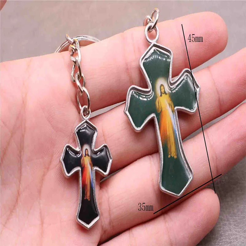 Новинка 2016 двустороннее Иконка Иисуса кольцо для ключей с крестом уникальное