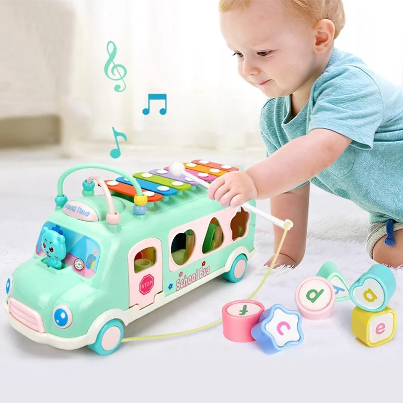 

Knocking Piano Bus Multi-Functional Shape Match Musical Instrument Noise Maker Toys for Children Xylophone Toys for Kids