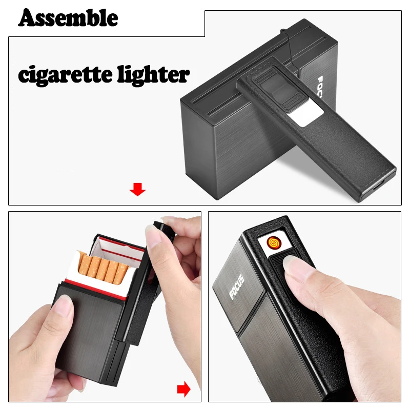 Чехол для сигарет USB зарядка коробка Защита от ветра зажигалка курения