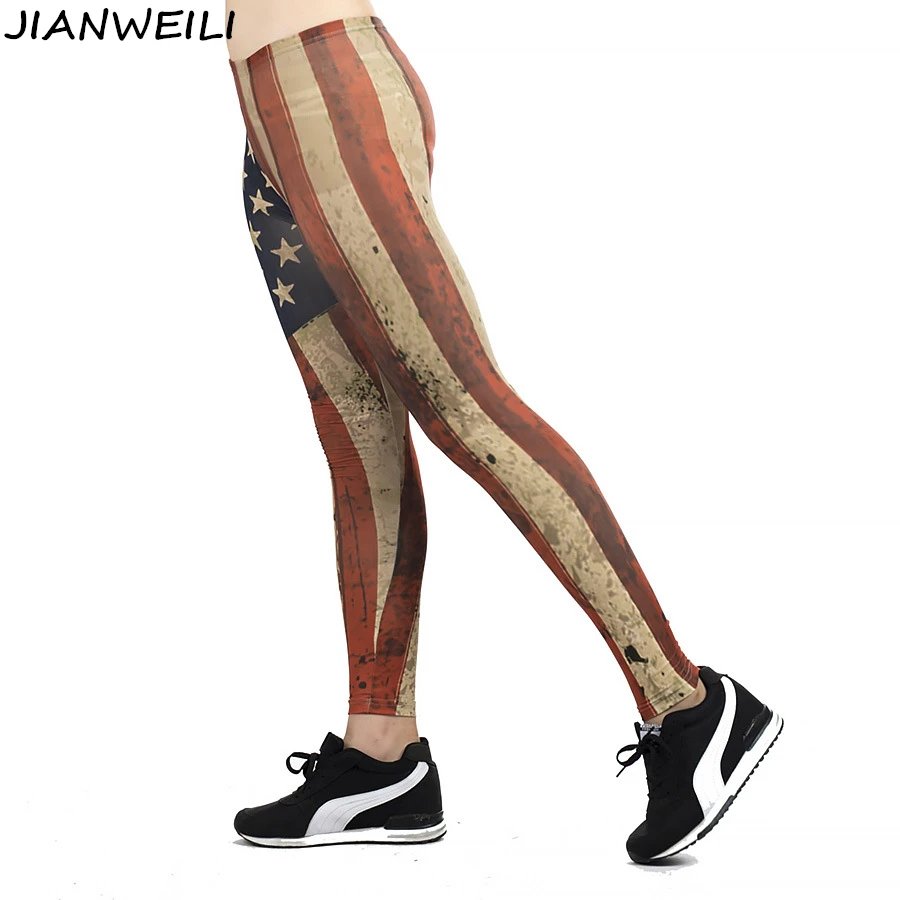 JIANWEILI New 3D fitness leggings women slim high waist woman pants trousers gothic leggins legging U.S flag printing |